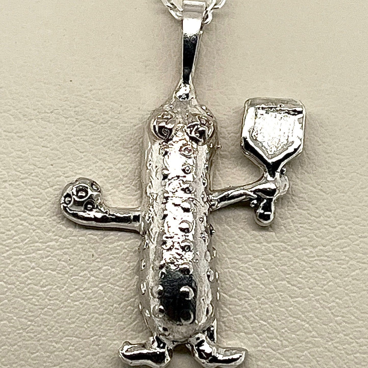 Silver Pickle Playing Pickleball Pendant